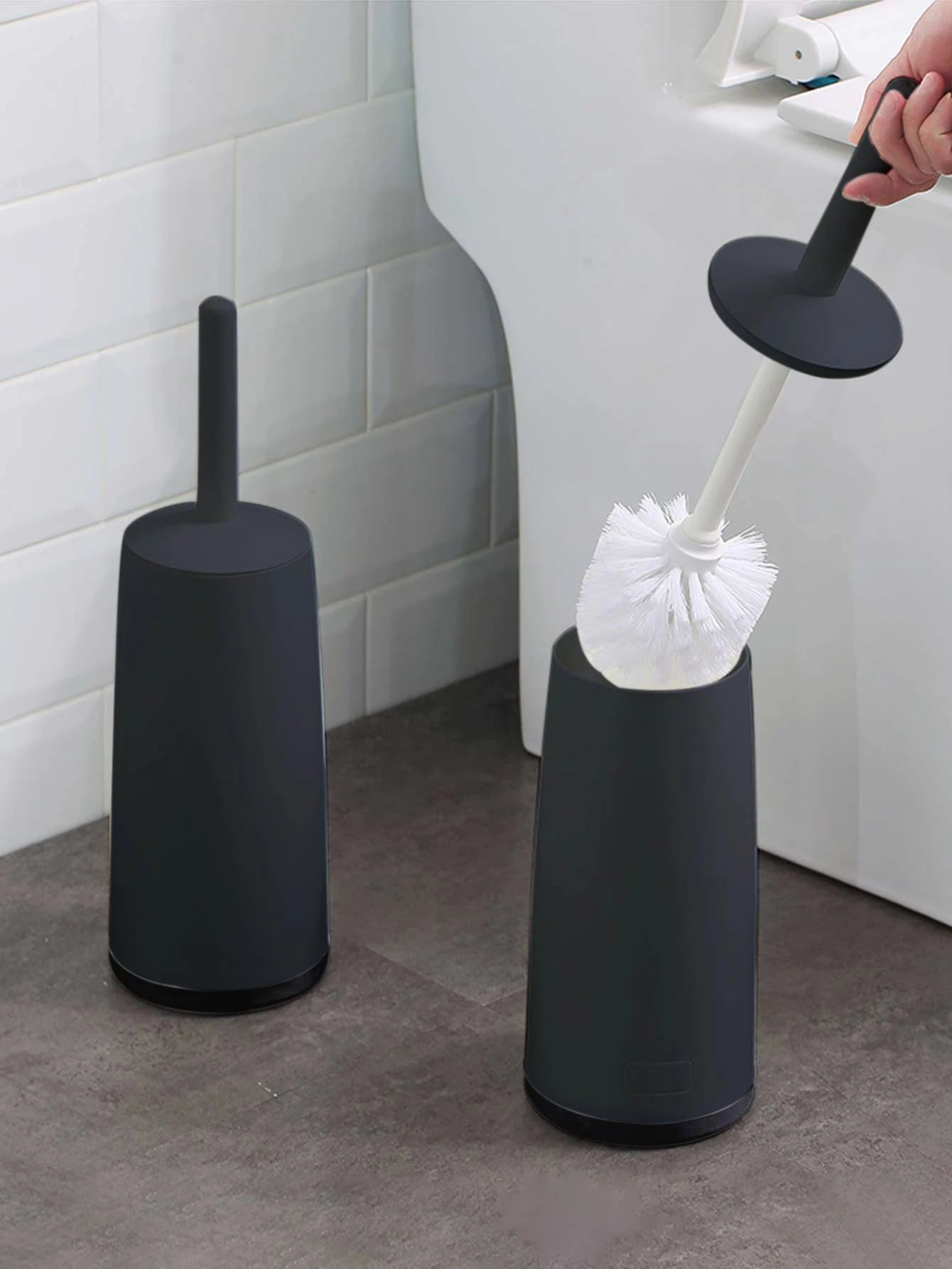 Plastic Toilet Brush with Stand & Long Handle Bathroom Cleaning Tool (Black)