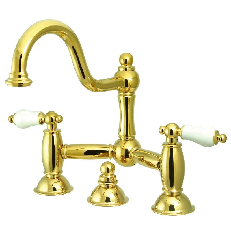 Polished Brass 8" Centerset Bridge Bathroom Sink Faucet w drain KS3912PL