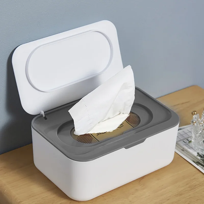 Portable Tissue Dispenser with Lid Travel Tissue Box Holder & Storage (Light Grey)