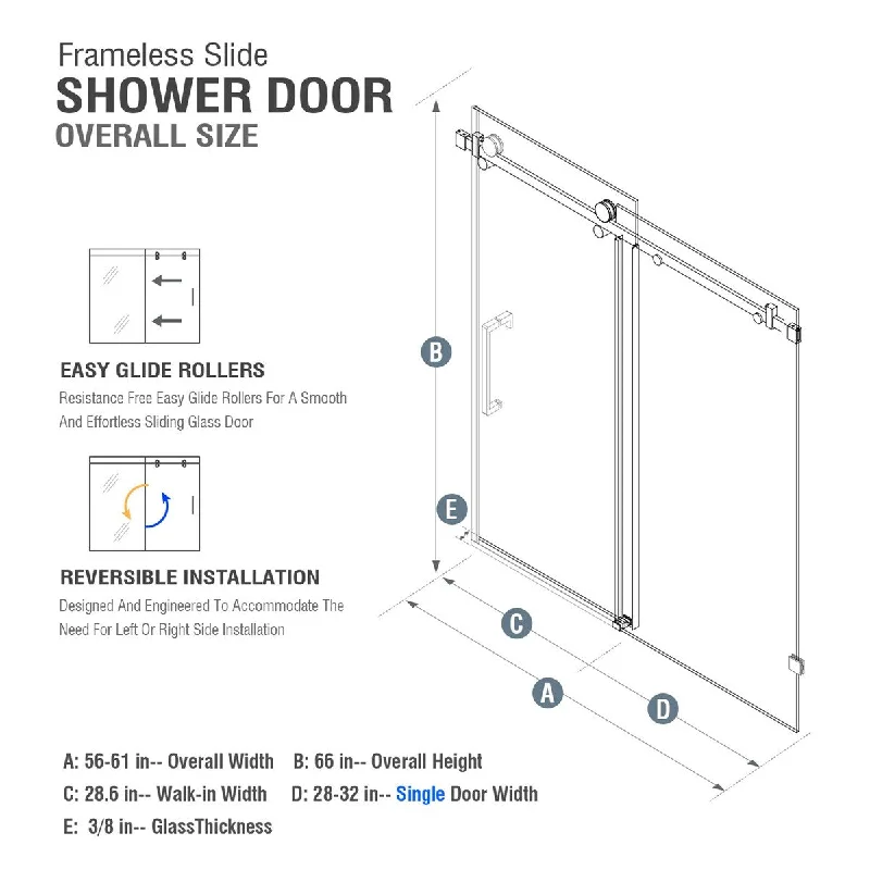 PROOX Frameless Shower Door Single Sliding Door