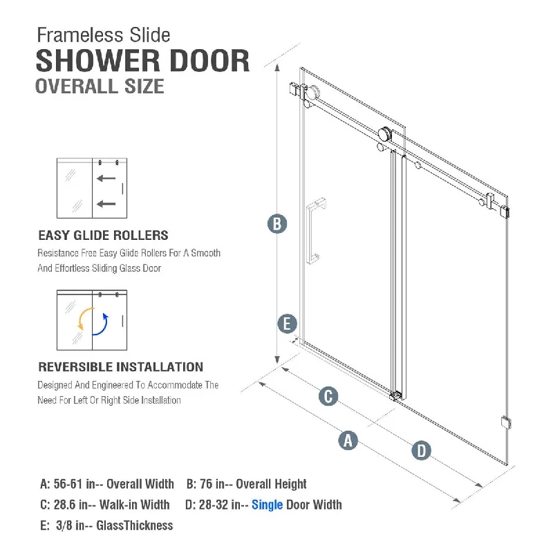 PROOX Frameless Shower Door Single Sliding Door