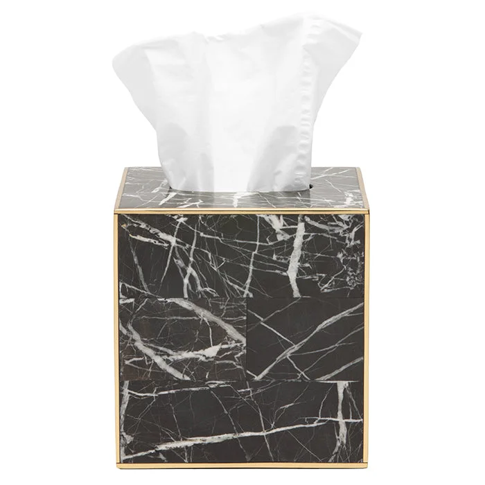 Rhodes Nero Marble/Brass Tissue Box