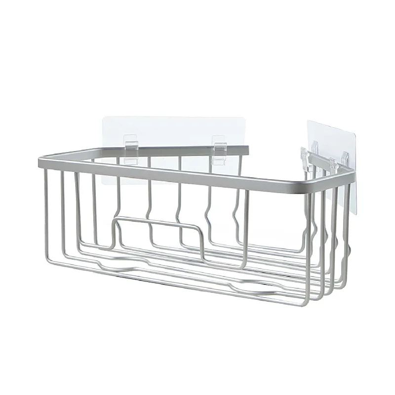 RustProof Aluminum Wall Mount Shower Caddy Basket Shelf; Adhesive Hook Pad Included