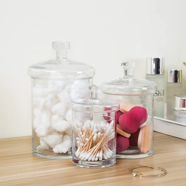 Clear Glass Apothecary Jar Canisters with Lids, Set of 3