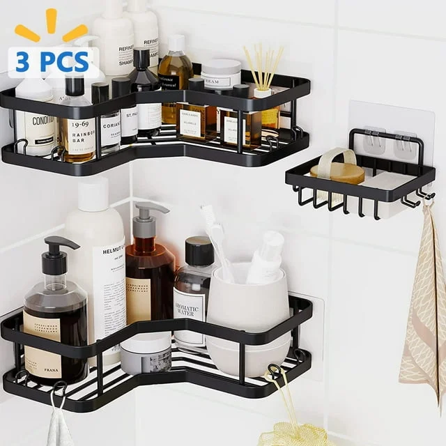 Set of 3 Corner Shower Caddy Shower Organizer, Bathroom Organizer Shower Caddy Basket With Soap Holder, Black