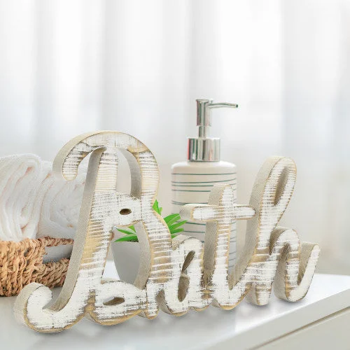 Shabby Chic White Washed Wood BATH Sign