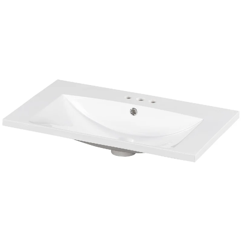 Single Bathroom Basin Sink, Vanity Top Only, 3-Faucet Holes