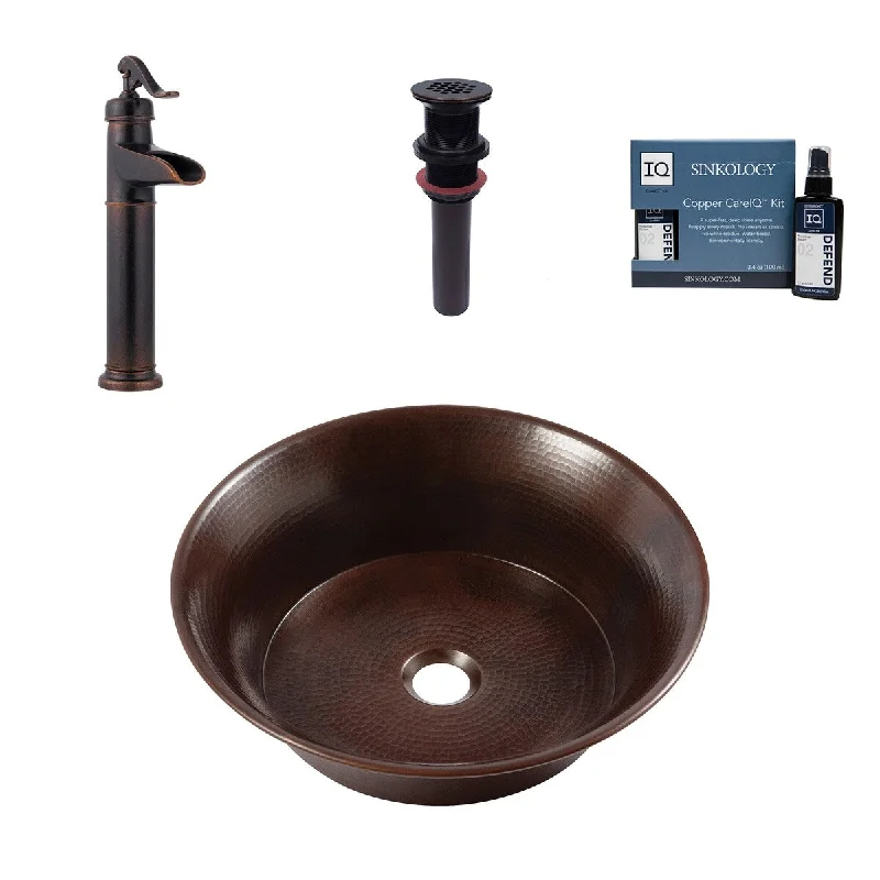 Sinkology Copernicus Copper 16" Round Vessel Sink with Ashfield Vessel Faucet Kit