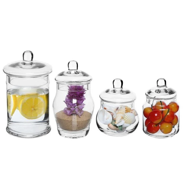 Small Glass Apothecary Jars with Lids, Set of 4