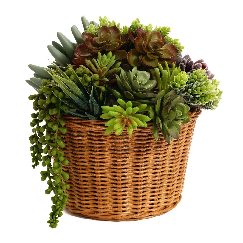 Small Round Wicker Planter Basket with Metal Liner