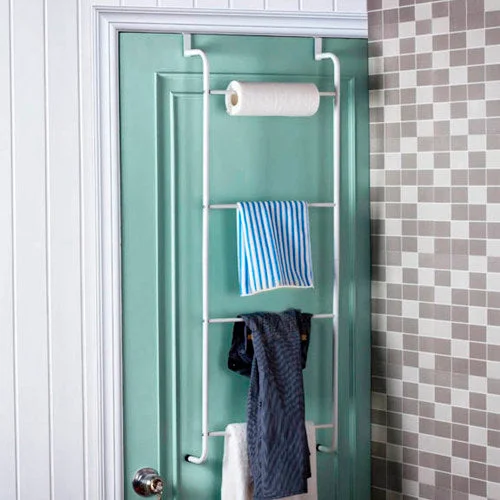 Space-Saving White Metal Over-The-Door Towel Rack