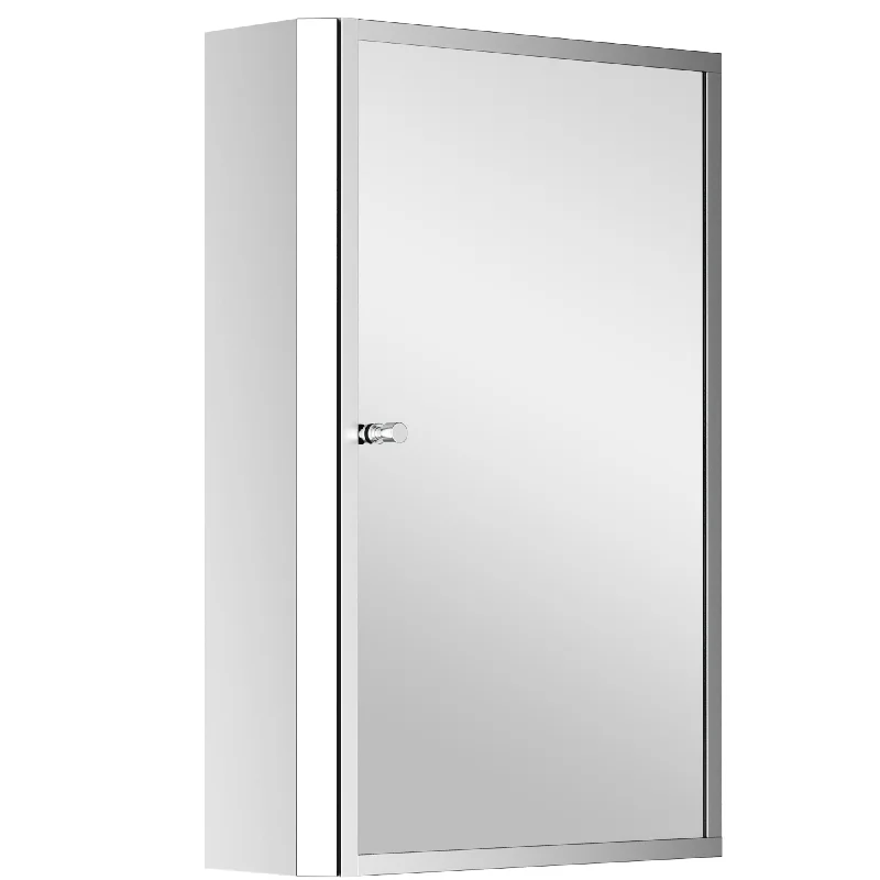 Stainless Steel Wall mounted Bathroom Mirror Cabinet 2 Shelves Storage Unit Furniture w/Single Door 60H x 40L x 13D cm