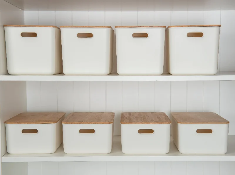 White Storage Container with Bamboo Lid - 8 Pack