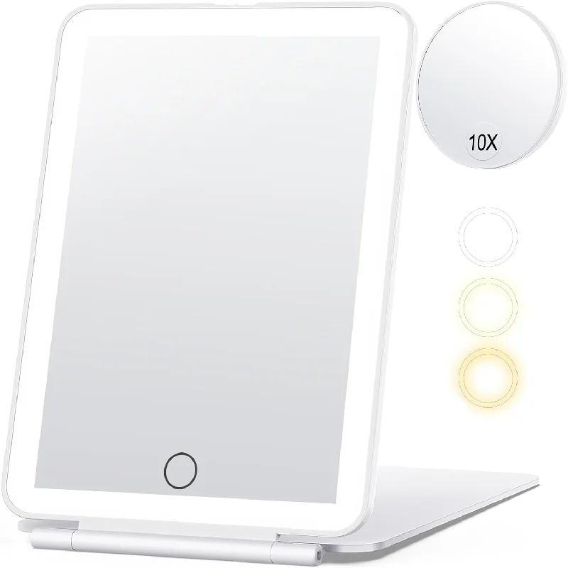 Travel Makeup Mirror with 10X Magnifying Mirror Rechargeable 2000mAh Batteries, White