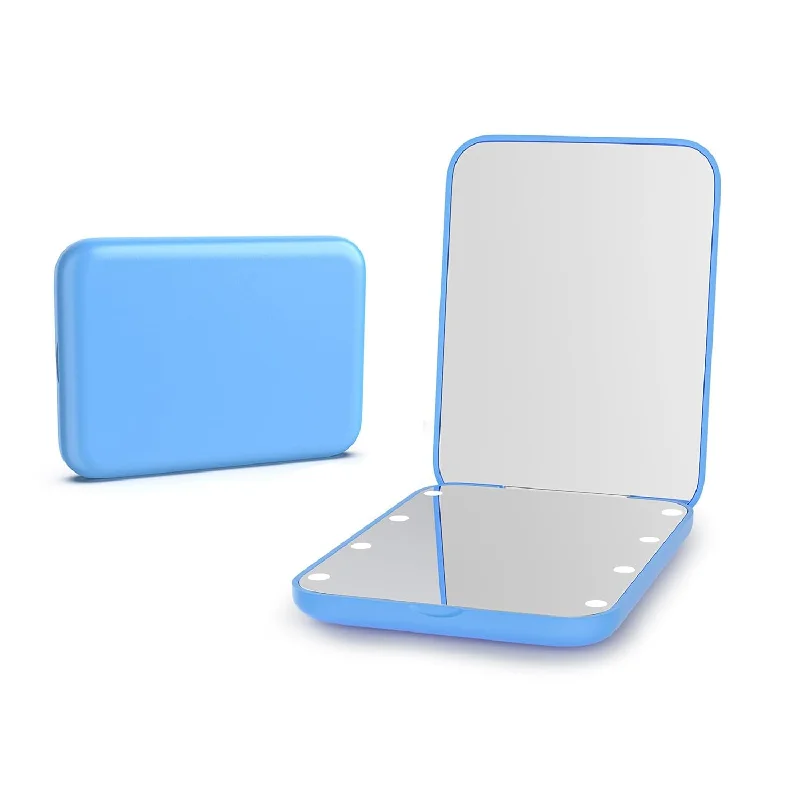 Travel Makeup Mirror with Light 1X/3X Magnification Lighted Pocket Mirror, 2-Sided, Blue