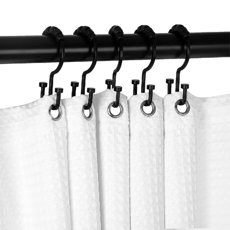 Utopia Alley Deco Flat Double Roller Shower Curtain Hooks, Black