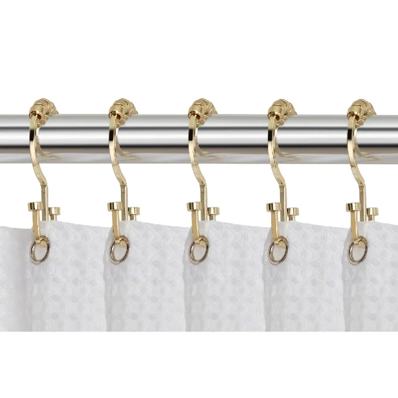 Utopia Alley Deco Flat Double Roller Shower Curtain Hooks, Gold