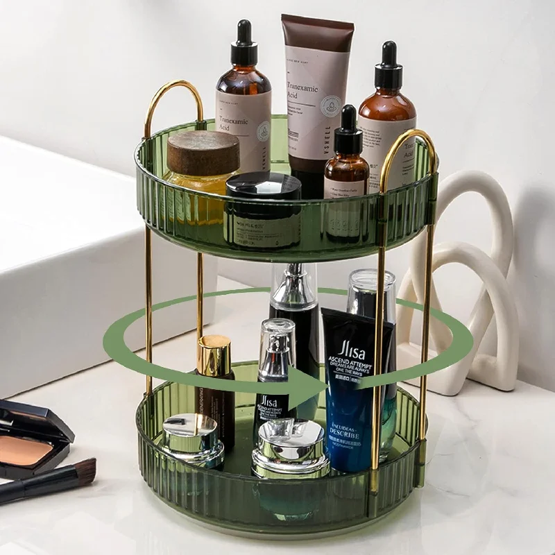 Vanity Rotating Makeup Organizer 2 Tier Make Up Storage, Green