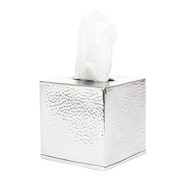 Verum Hammered Metal Tissue Box - Shiny Nickel