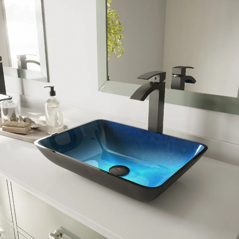 VIGO Glass Rectangular Vessel Bathroom Sink