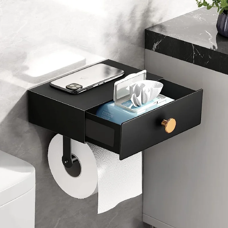 Wall Mount Stainless Steel Toilet Paper Holder with Storage Drawer