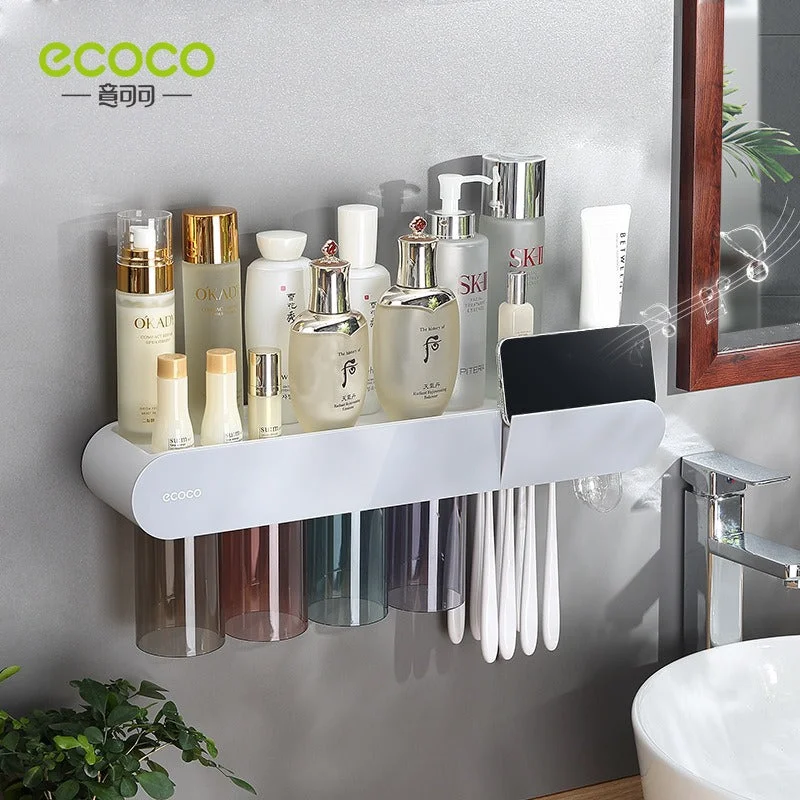 Magnetic transparent 4 cups+toothpaste dispenser [Nordic gray]