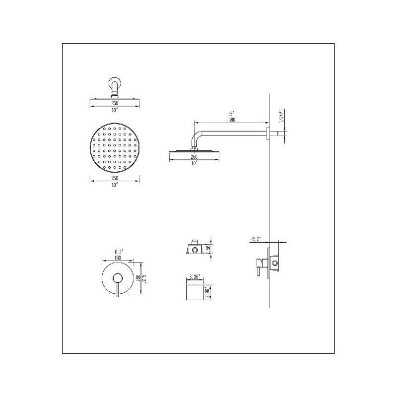 Wall Mounted Rainfall Shower Head System - 17.32*12.59*4.92