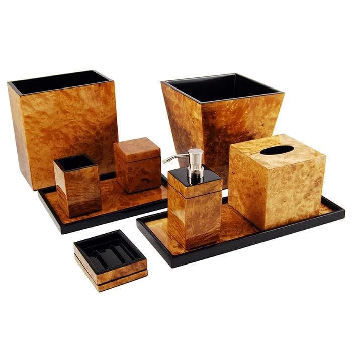 Walnut Burl Inlay Lacquer Bathroom Accessories