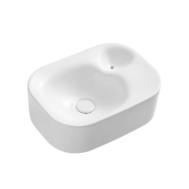 White Oval Bathroom Vessel Sink with Ceramic Drain And Overflow - 18.7 in. width