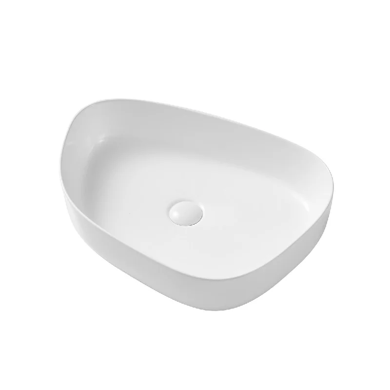 White Oval Bathroom Vessel Sink with Ceramic Drain Stopper - 21.65 in. width