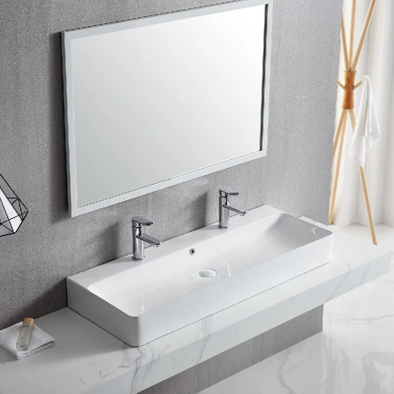 White Rectangle Bathroom Vessel Sink with Ceramic Drain And Overflow - 43.31 in. width