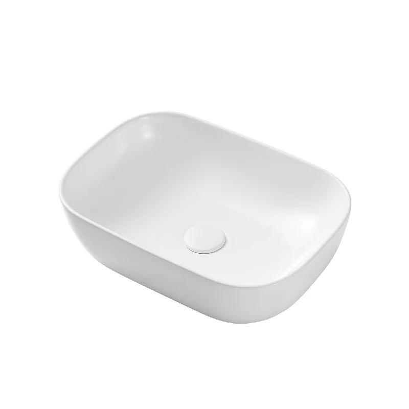 White Rectangle Bathroom Vessel Sink with Ceramic Drain Stopper - 18.11 in. width