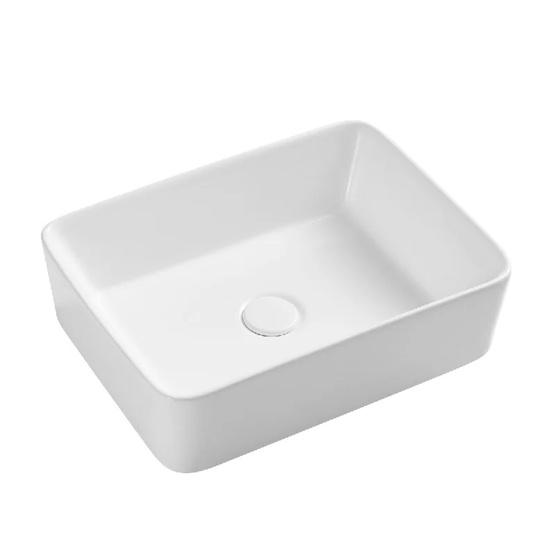 White Rectangle Bathroom Vessel Sink with Ceramic Drain Stopper - 19.09 in. width