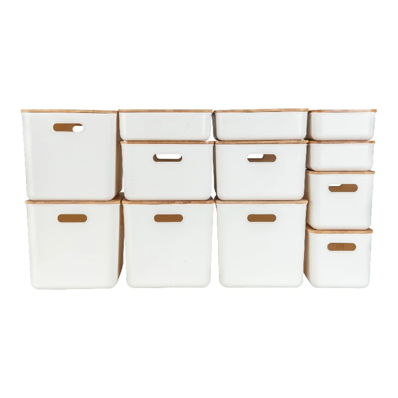 White Storage Container with Bamboo Lid 12 Pack